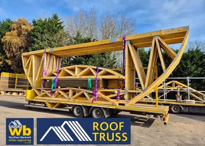 Timber structures on the back of a flatbed lorry