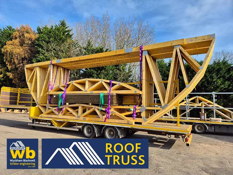 Timber structures on the back of a flatbed lorry