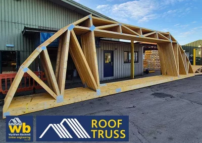 Wooden truss structure on work yard
