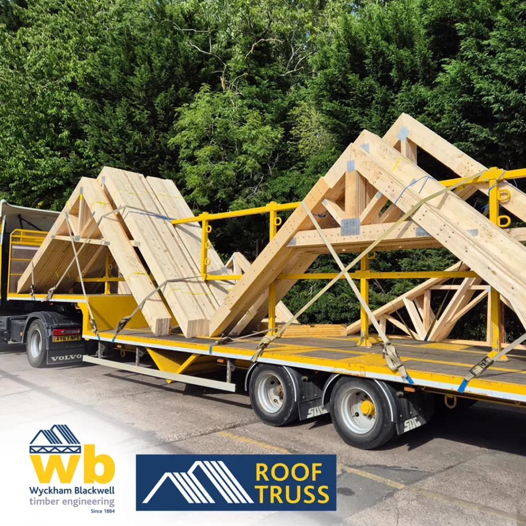 Roof trusses on flat bed lorry