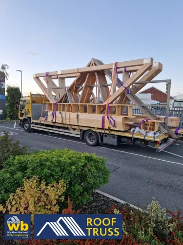 attic truss on back of lorry