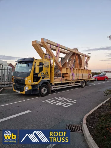 Attic truss on back of lorry