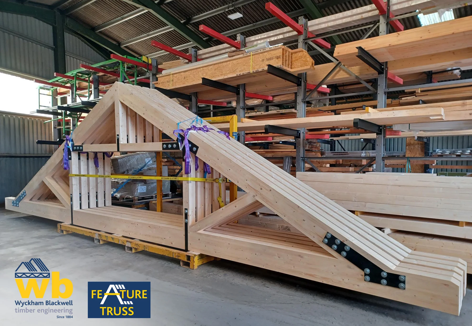 large section bottom chord Glulam, bolted and plated Feature Trusses.