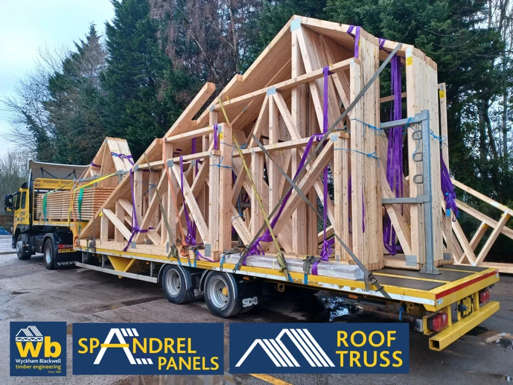 Lorry with roof trusses on