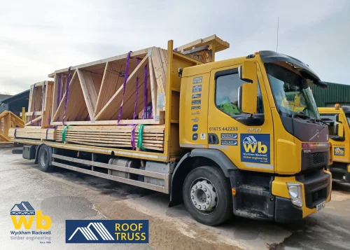 A full WB lorry load with Mansard Roof Trusses