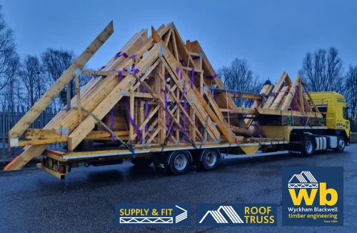 A Wyckham Blackwell lorry with Roof Trusses ready for delivery.