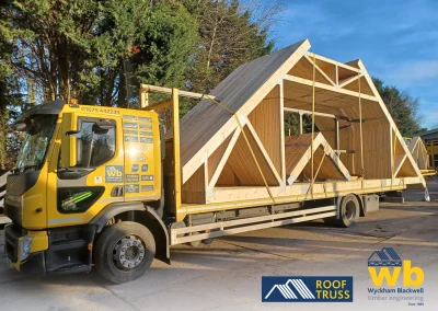 Timber Roof Trusses on a Wyckham Blackwell lorry.