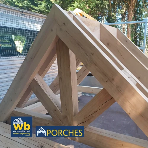 Timber porch on a Wyckham Blackwell flatbead lorry.