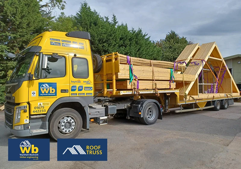 A full load of 9m Attic Trusses, loaded and ready for delivery to a new house project in Coventry.